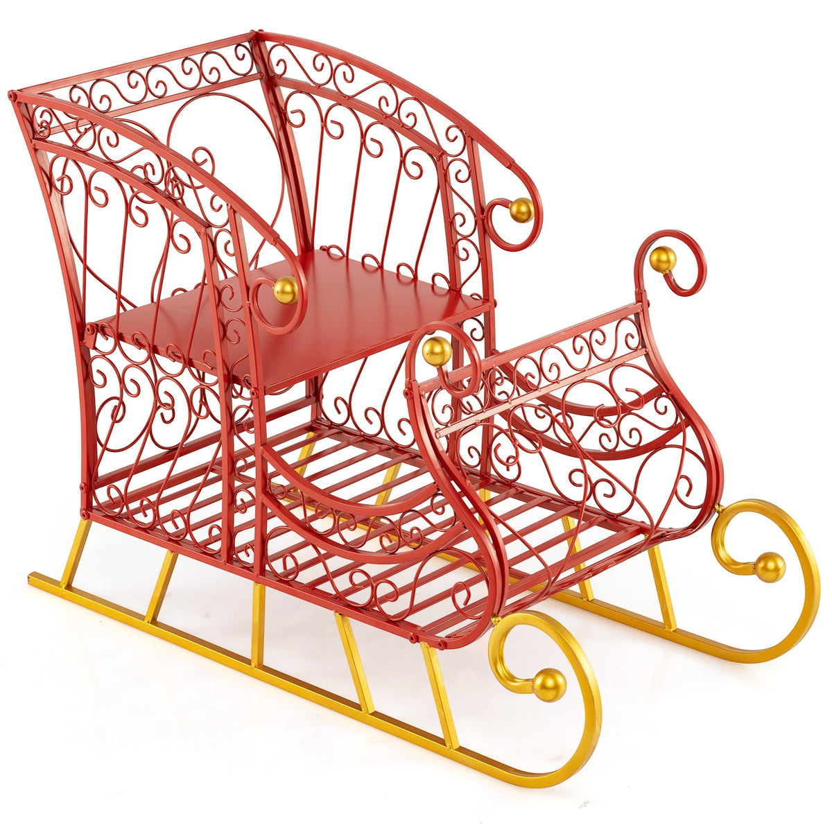 Metal Christmas Santa Sleigh Basket 2-Tier Xmas Santa's Gift Storage Sleigh-Christmas Decorations & Accessories-DECOROLALA