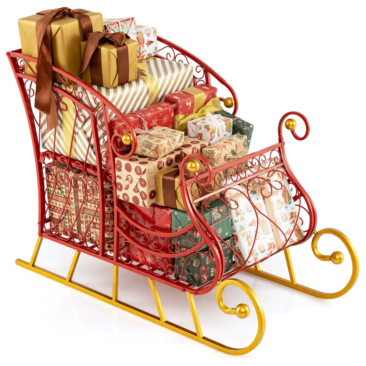 Metal Christmas Santa Sleigh Basket 2-Tier Xmas Santa's Gift Storage Sleigh-Christmas Decorations & Accessories-DECOROLALA