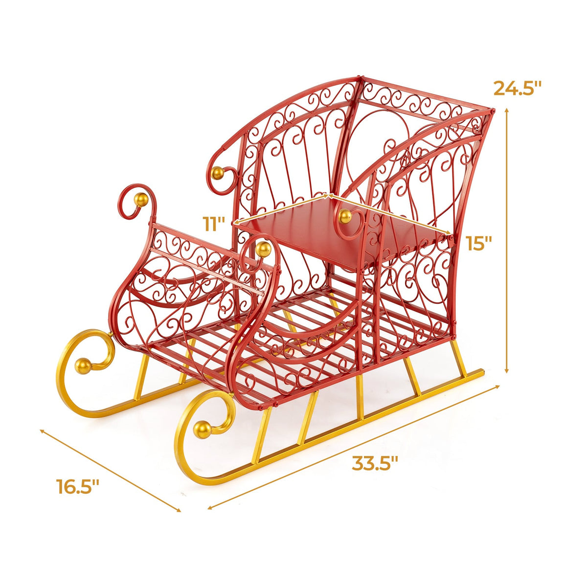 Metal Christmas Santa Sleigh Basket 2-Tier Xmas Santa's Gift Storage Sleigh-Christmas Decorations & Accessories-DECOROLALA