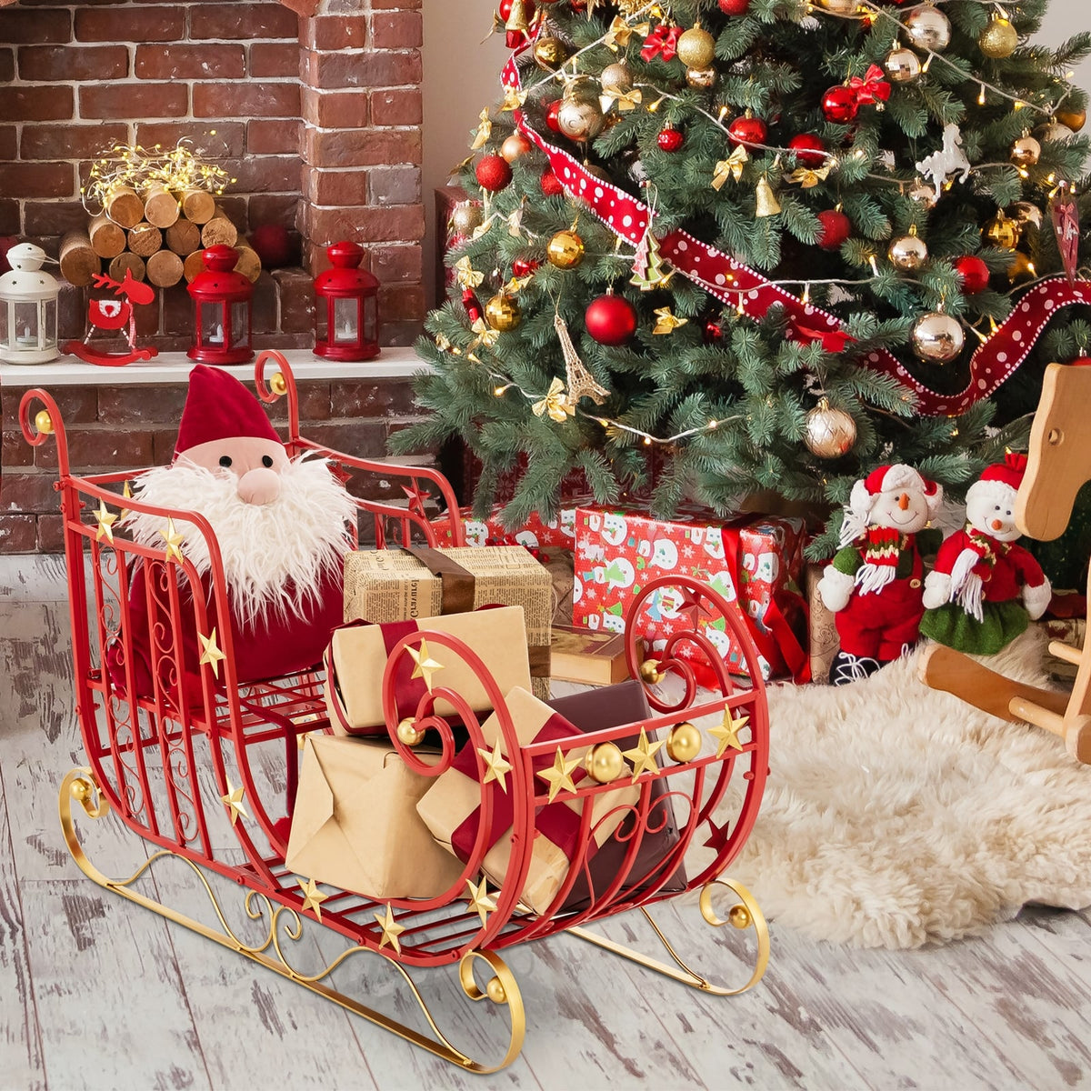Metal Christmas Santa Sleigh with Large Cargo Area for Gifts-Christmas Decorations & Accessories-DECOROLALA
