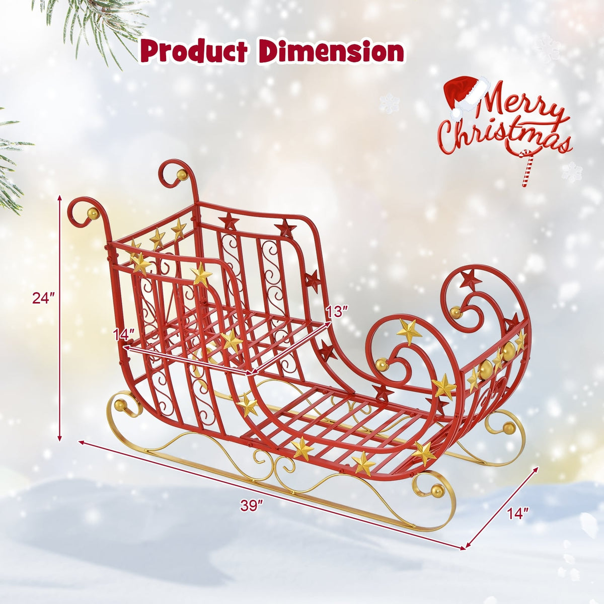 Metal Christmas Santa Sleigh with Large Cargo Area for Gifts-Christmas Decorations & Accessories-DECOROLALA