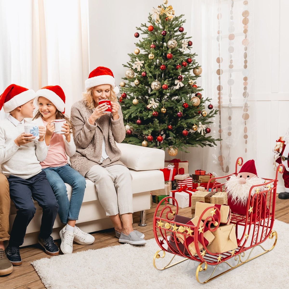 Metal Christmas Santa Sleigh with Large Cargo Area for Gifts-Christmas Decorations & Accessories-DECOROLALA