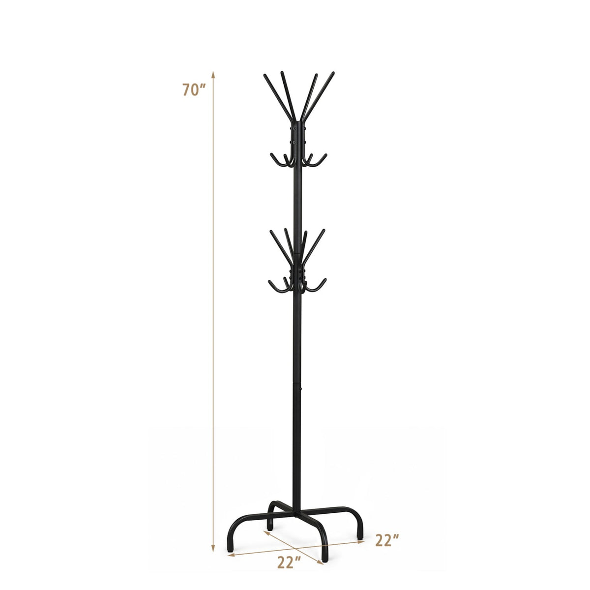 Metal Coat Rack Freestanding with 16 Hooks and 4 Legs for Entryway Office Bedroom-Black-Coat Racks & Hall Trees-DECOROLALA