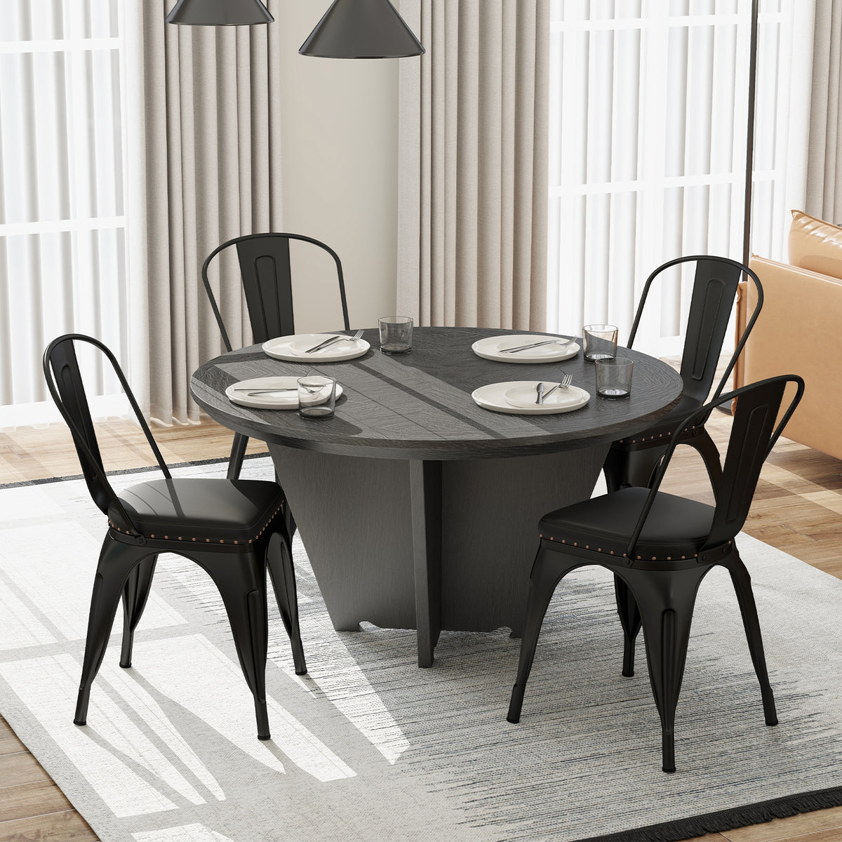 Metal Dining Chair Set of 4 Stackable Kitchen Chairs with Removable Backs and PU Leather Cushioned Seat-Black-Dining Chairs-DECOROLALA