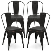 Metal Dining Chair Set of 4 Stackable Kitchen Chairs with Removable Backs and PU Leather Cushioned Seat-Black-Dining Chairs-DECOROLALA