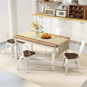 Metal Dining Chairs Set of 4 Stackable Kitchen Side Chairs with Wood Seat and Detachable High Backrest-White-Dining Chairs-DECOROLALA