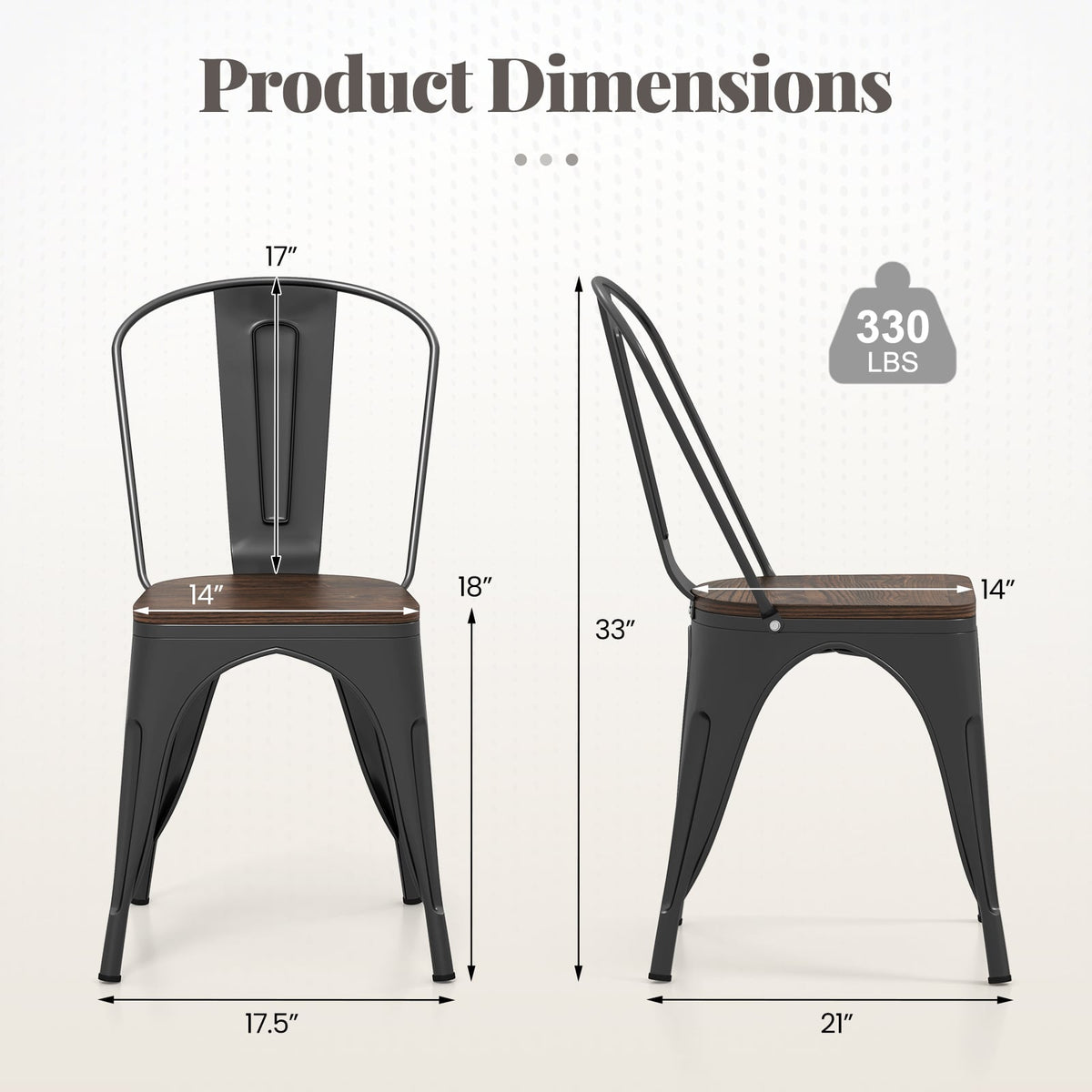 Metal Dining Chairs Set of 4 Tolix Style Stackable Kitchen Chairs with Wood Seat-Black-Dining Chairs-DECOROLALA