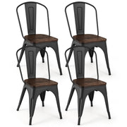 Metal Dining Chairs Set of 4 Tolix Style Stackable Kitchen Chairs with Wood Seat-Black-Dining Chairs-DECOROLALA