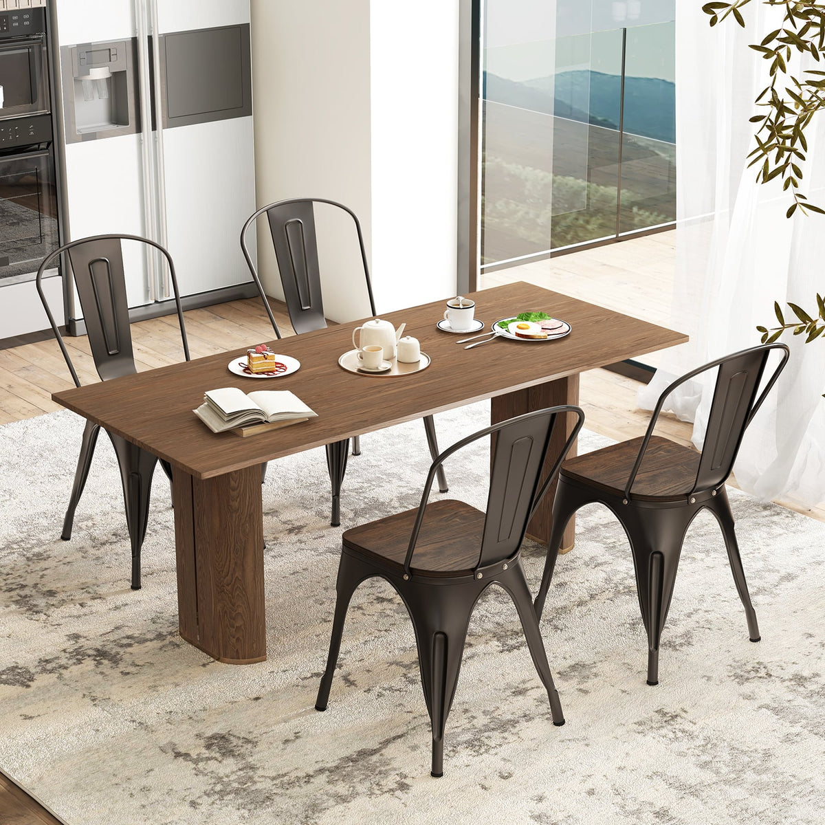 Metal Dining Chairs Set of 4 Tolix Style Stackable Kitchen Chairs with Wood Seat-Gun-Dining Chairs-DECOROLALA