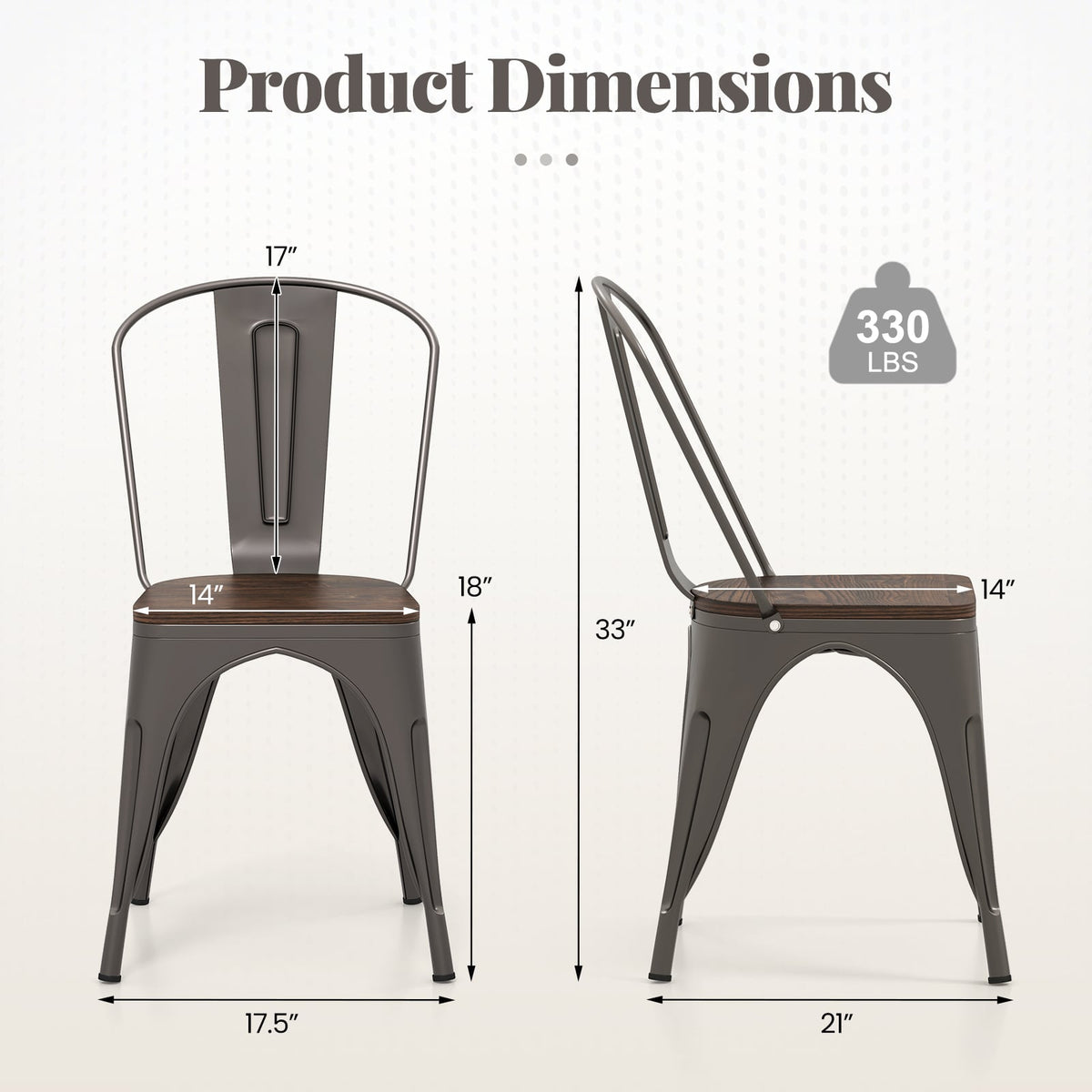 Metal Dining Chairs Set of 4 Tolix Style Stackable Kitchen Chairs with Wood Seat-Gun-Dining Chairs-DECOROLALA