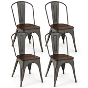 Metal Dining Chairs Set of 4 Tolix Style Stackable Kitchen Chairs with Wood Seat-Gun-Dining Chairs-DECOROLALA