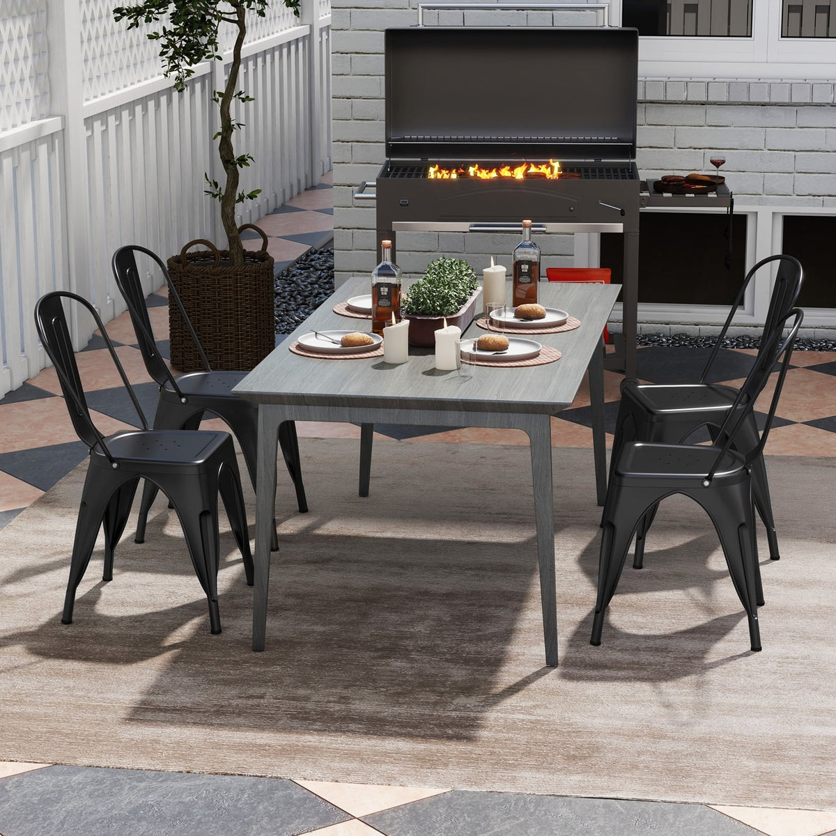 Metal Dining Chairs Set of 4 with Removable Backrest for Dining Room Restaurant Living Room-Black-Dining Chairs-DECOROLALA