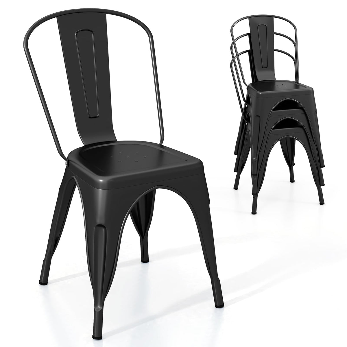 Metal Dining Chairs Set of 4 with Removable Backrest for Dining Room Restaurant Living Room-Black-Dining Chairs-DECOROLALA