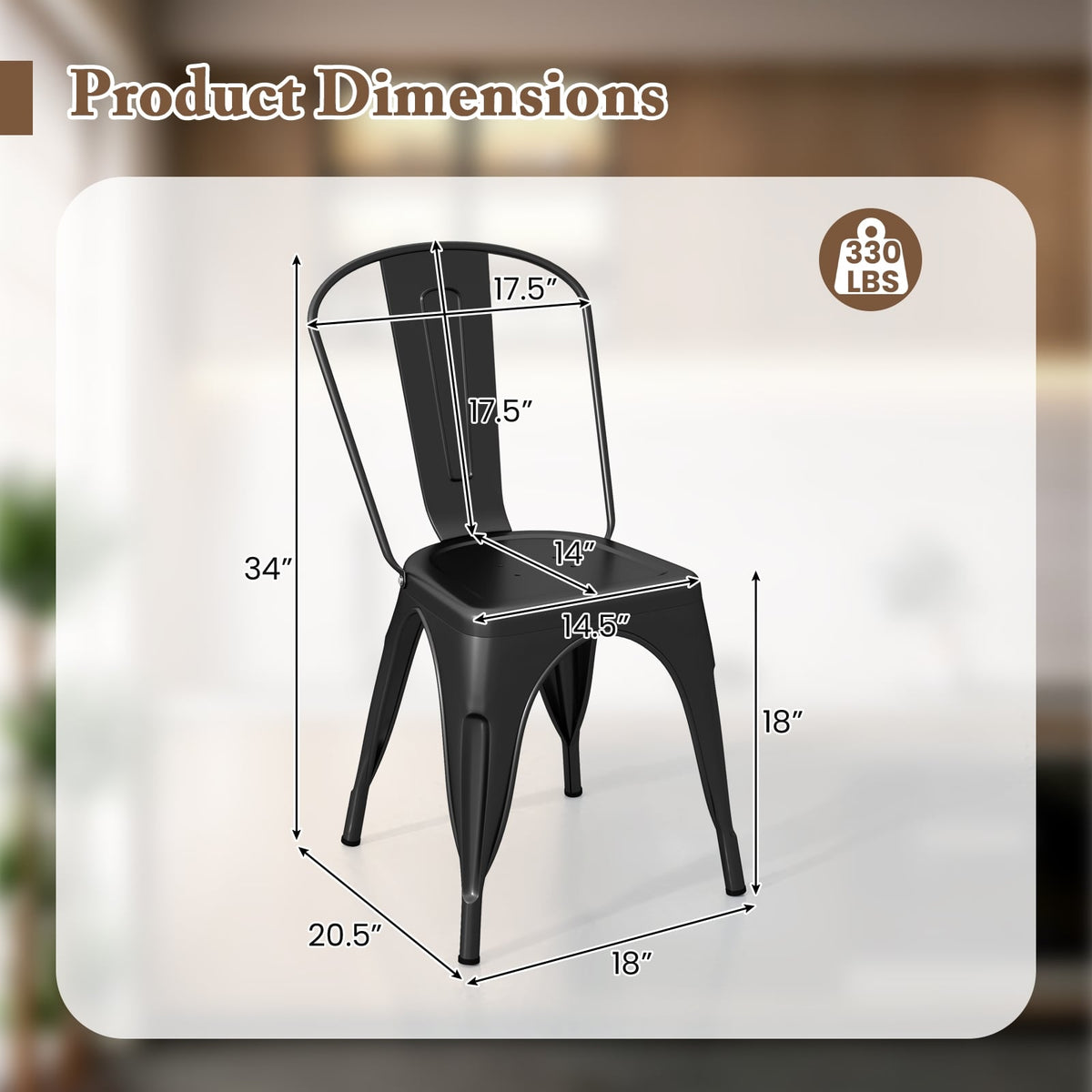 Metal Dining Chairs Set of 4 with Removable Backrest for Dining Room Restaurant Living Room-Black-Dining Chairs-DECOROLALA