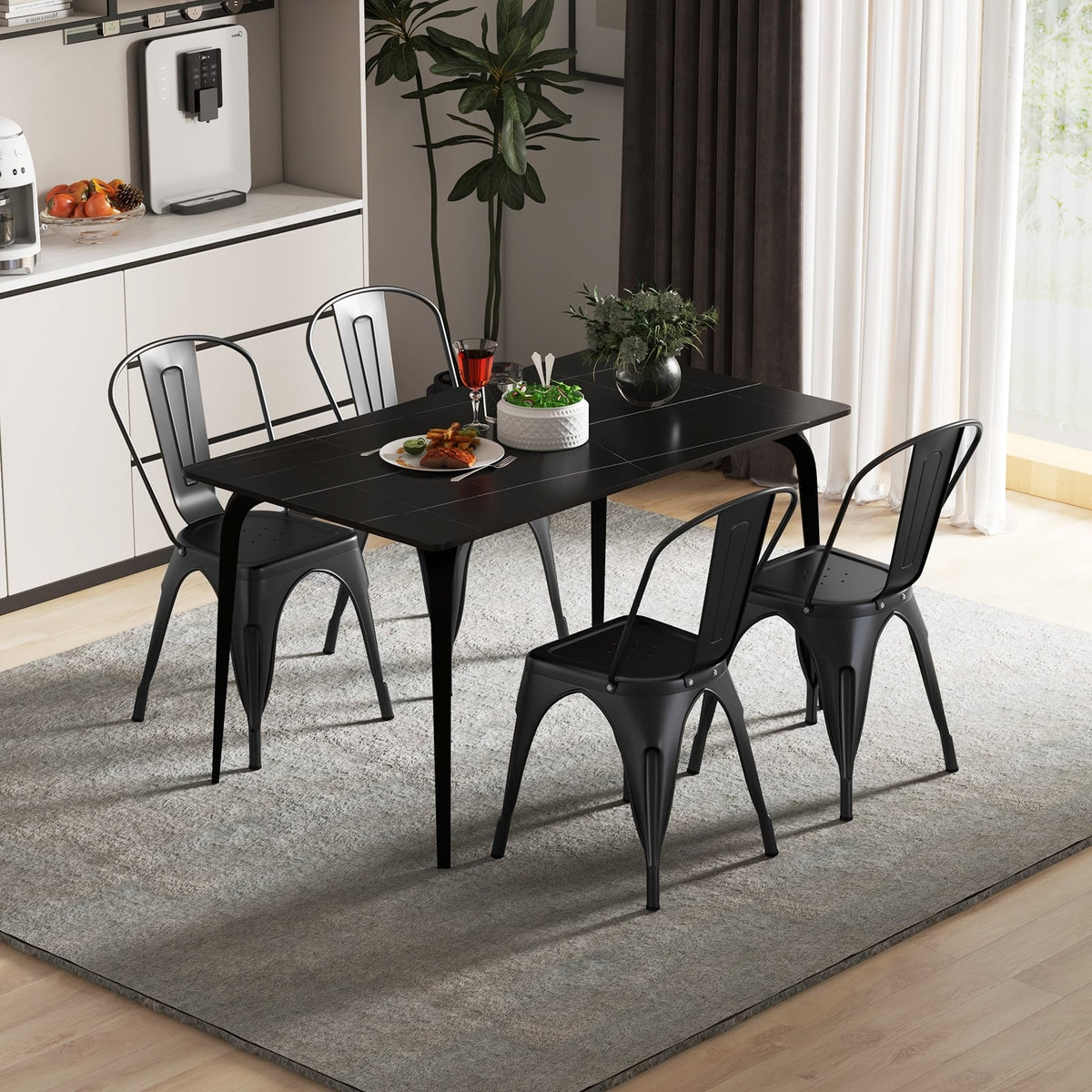 Metal Dining Chairs Set of 4 with Removable Backrest for Dining Room Restaurant Living Room-Black-Dining Chairs-DECOROLALA