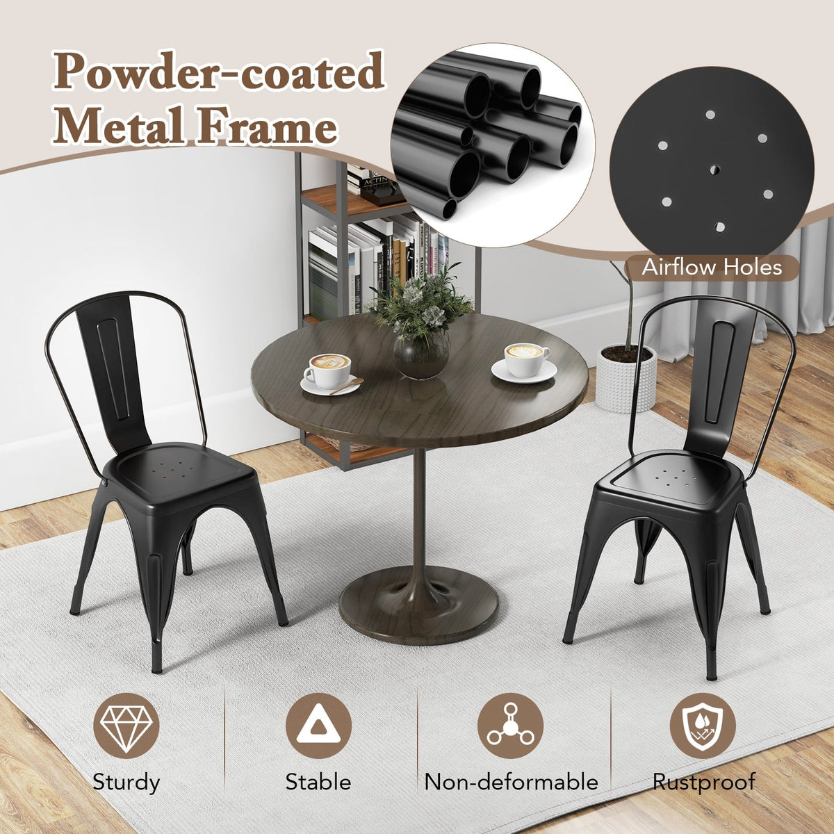 Metal Dining Chairs Set of 4 with Removable Backrest for Dining Room Restaurant Living Room-Black-Dining Chairs-DECOROLALA