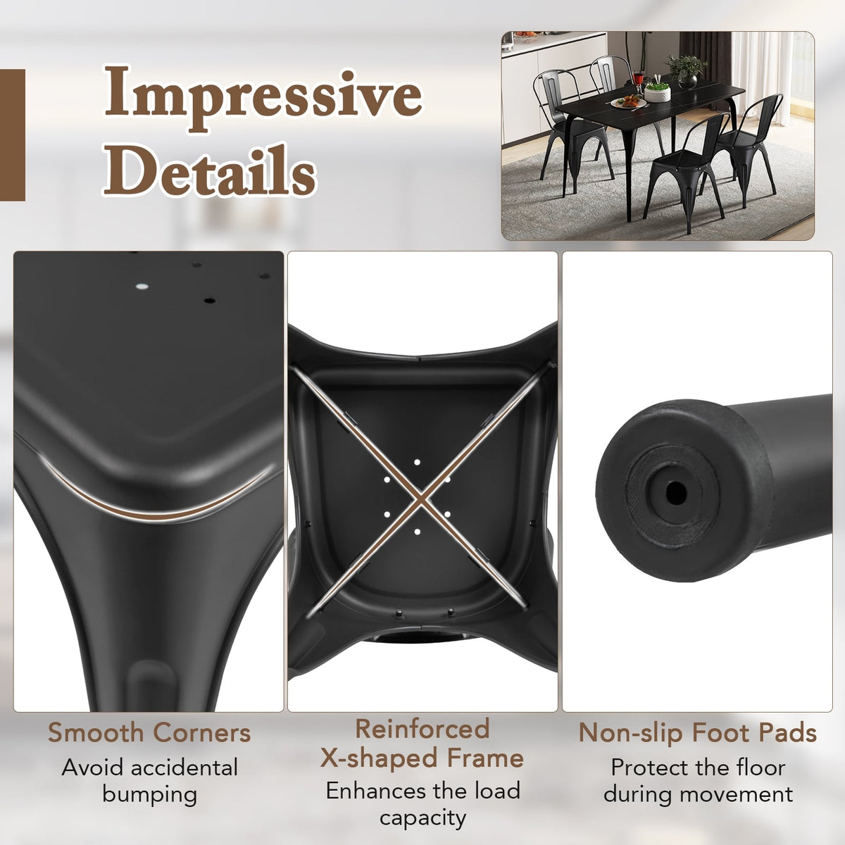 Metal Dining Chairs Set of 4 with Removable Backrest for Dining Room Restaurant Living Room-Black-Dining Chairs-DECOROLALA