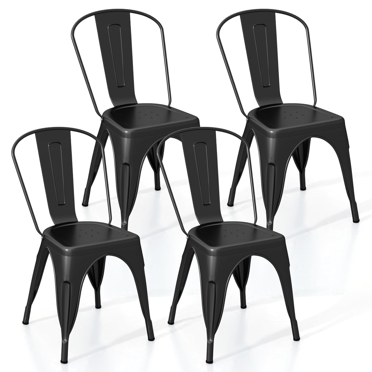 Metal Dining Chairs Set of 4 with Removable Backrest for Dining Room Restaurant Living Room-Black-Dining Chairs-DECOROLALA