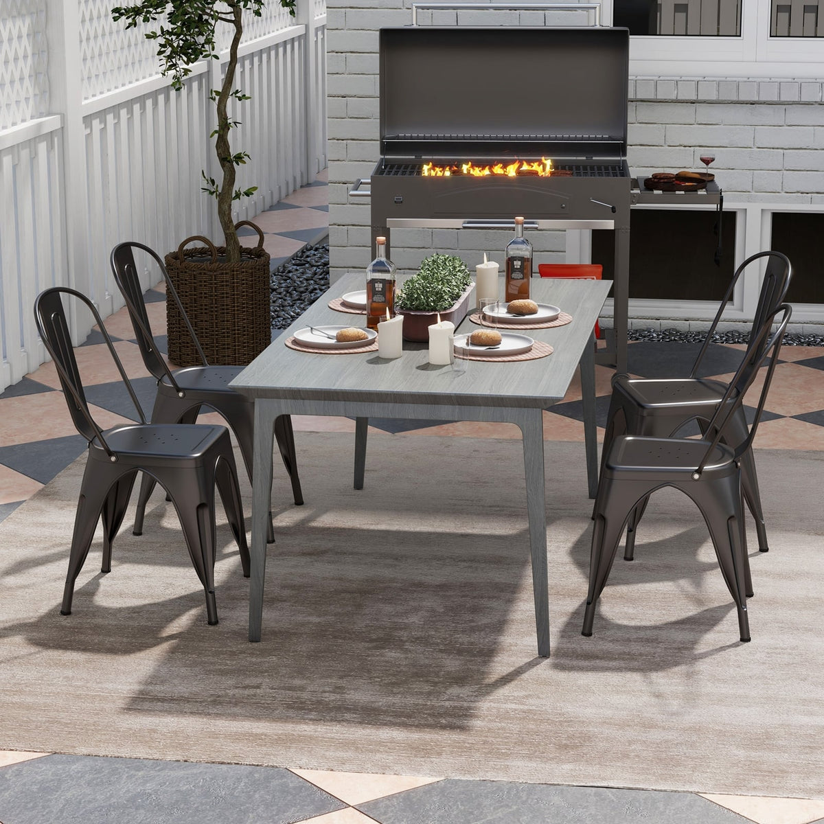 Metal Dining Chairs Set of 4 with Removable Backrest for Dining Room Restaurant Living Room-Gun-Dining Chairs-DECOROLALA