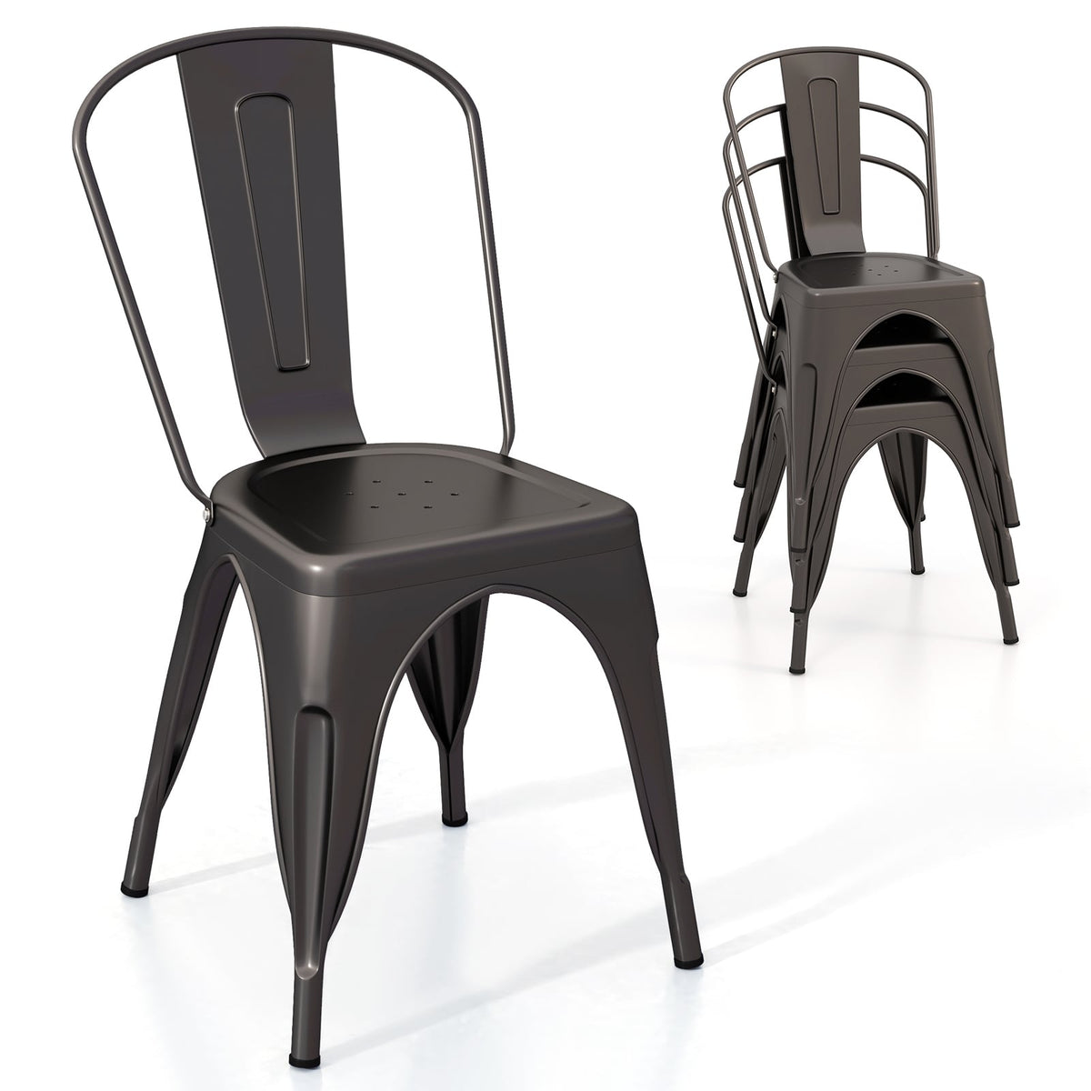 Metal Dining Chairs Set of 4 with Removable Backrest for Dining Room Restaurant Living Room-Gun-Dining Chairs-DECOROLALA