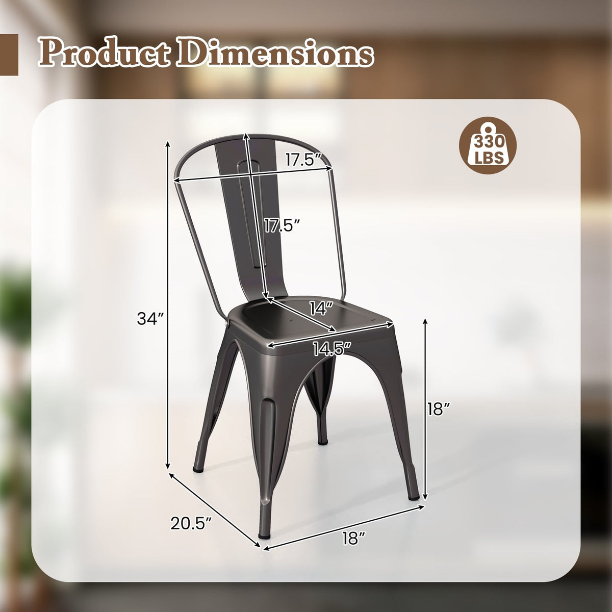 Metal Dining Chairs Set of 4 with Removable Backrest for Dining Room Restaurant Living Room-Gun-Dining Chairs-DECOROLALA