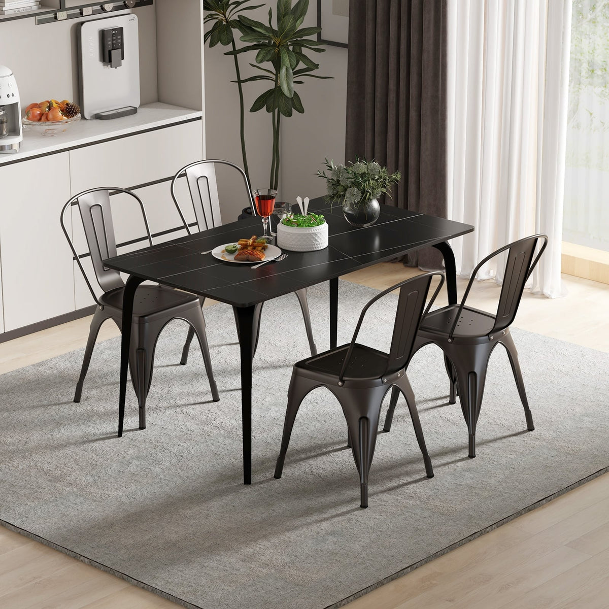 Metal Dining Chairs Set of 4 with Removable Backrest for Dining Room Restaurant Living Room-Gun-Dining Chairs-DECOROLALA