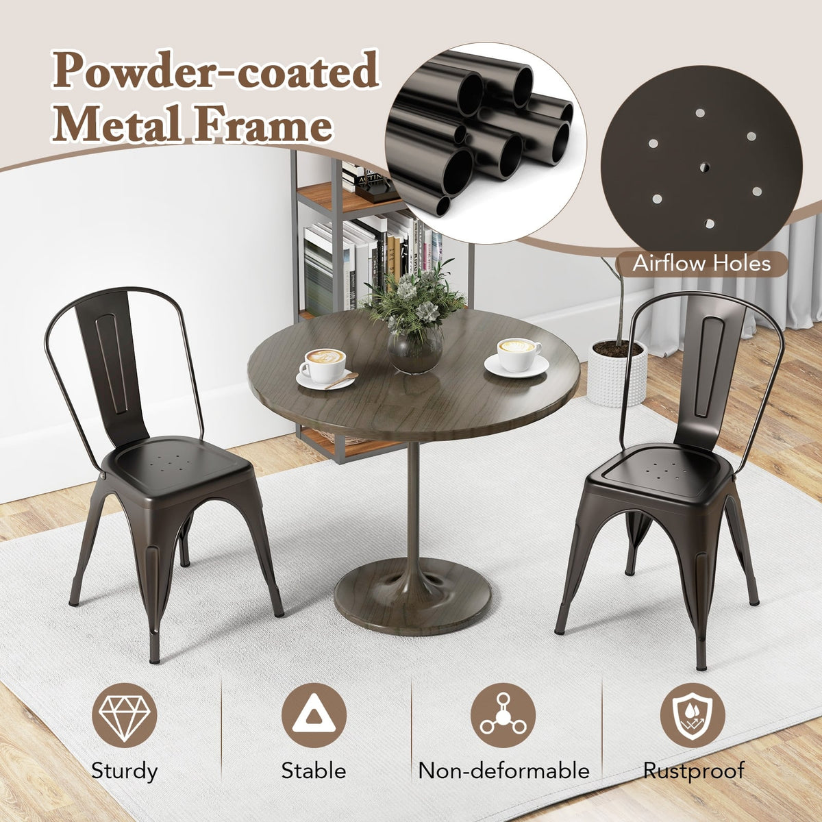 Metal Dining Chairs Set of 4 with Removable Backrest for Dining Room Restaurant Living Room-Gun-Dining Chairs-DECOROLALA