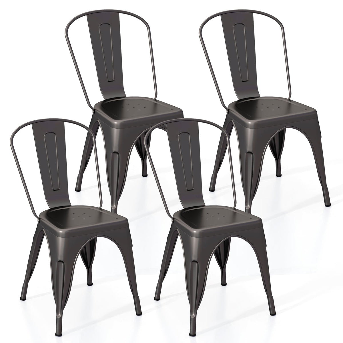 Metal Dining Chairs Set of 4 with Removable Backrest for Dining Room Restaurant Living Room-Gun-Dining Chairs-DECOROLALA