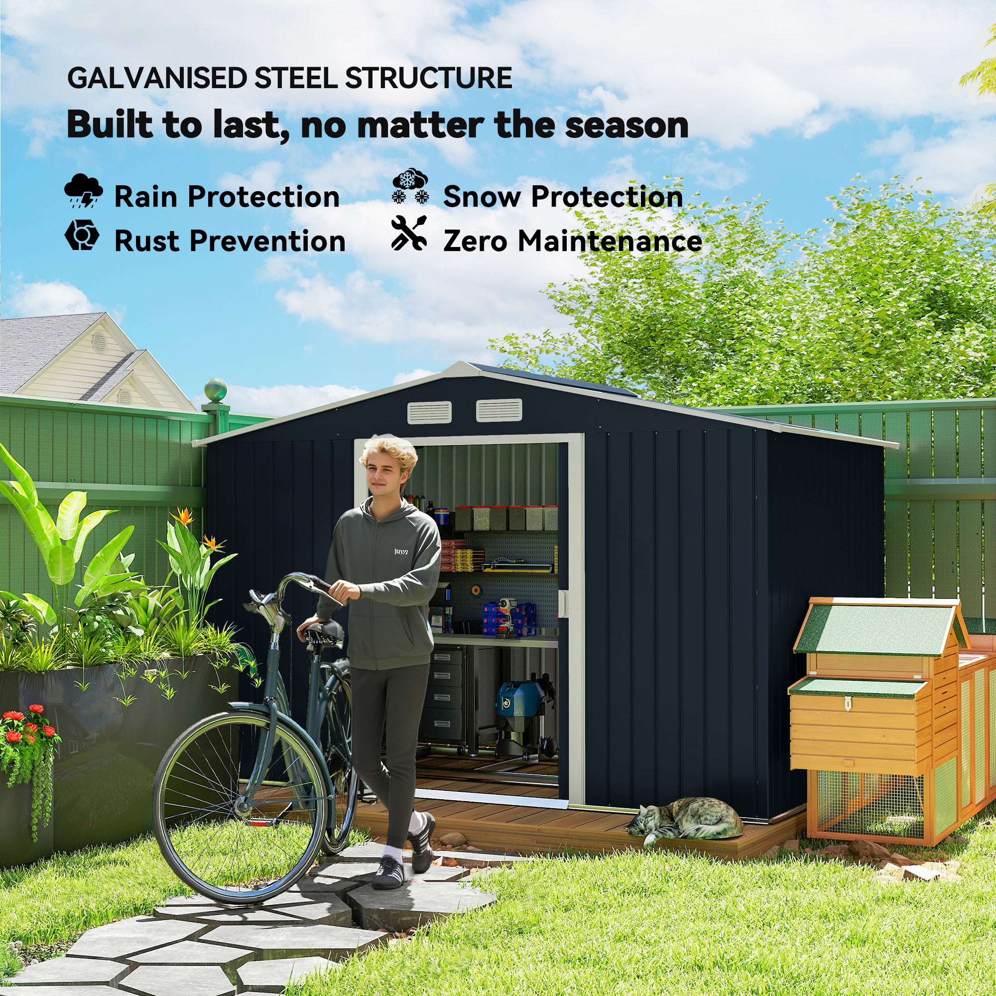 Metal Garden Storage Shed with Foundation Kit - 9'x6' Dark Grey-Patio & Garden > Lawn & Garden > Sheds-DECOROLALA