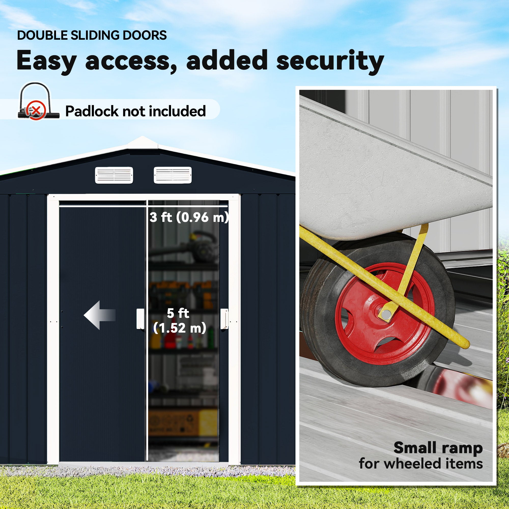 Metal Garden Storage Shed with Foundation Kit - 9'x6' Dark Grey-Patio & Garden > Lawn & Garden > Sheds-DECOROLALA