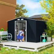 Metal Garden Storage Shed with Foundation Kit - 9'x6' Dark Grey-Patio & Garden > Lawn & Garden > Sheds-DECOROLALA