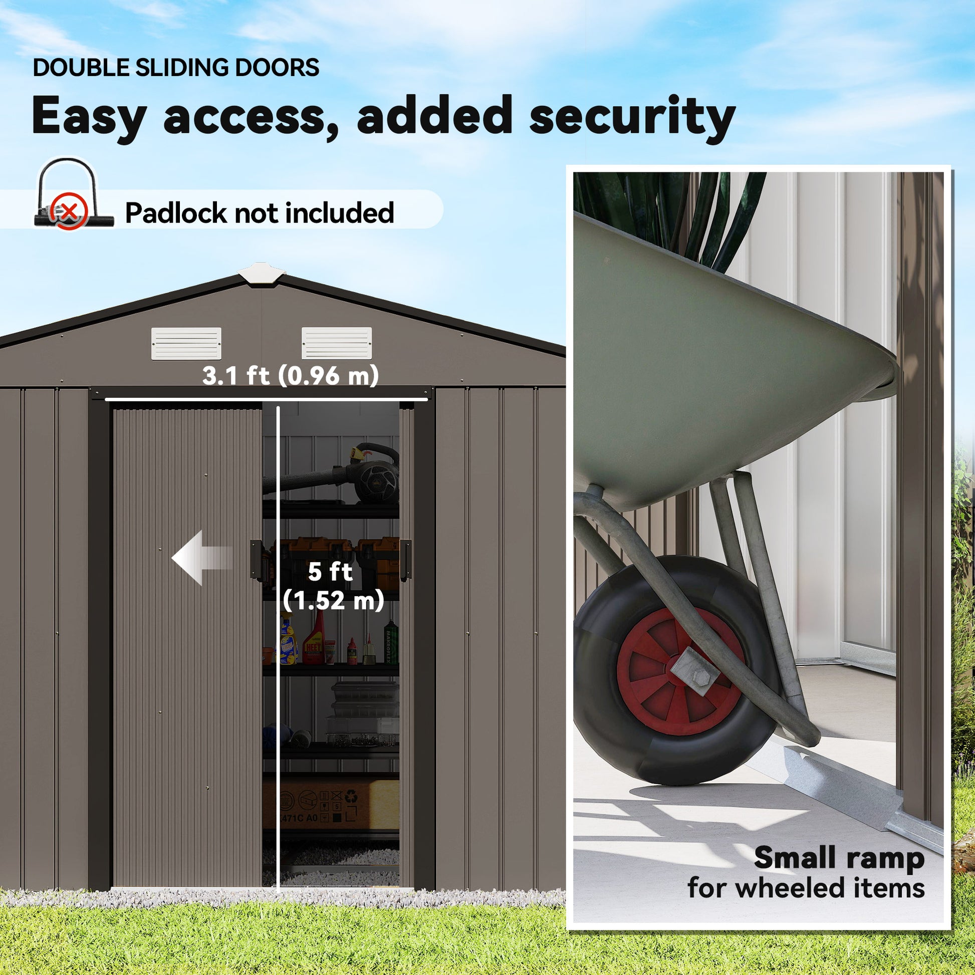 Metal Garden Storage Shed with Foundation Kit - Brown 9'x6'-Patio & Garden > Lawn & Garden > Sheds-DECOROLALA