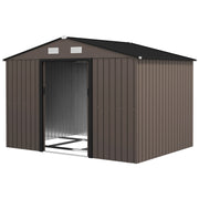Metal Garden Storage Shed with Foundation Kit - Brown 9'x6'-Patio & Garden > Lawn & Garden > Sheds-DECOROLALA