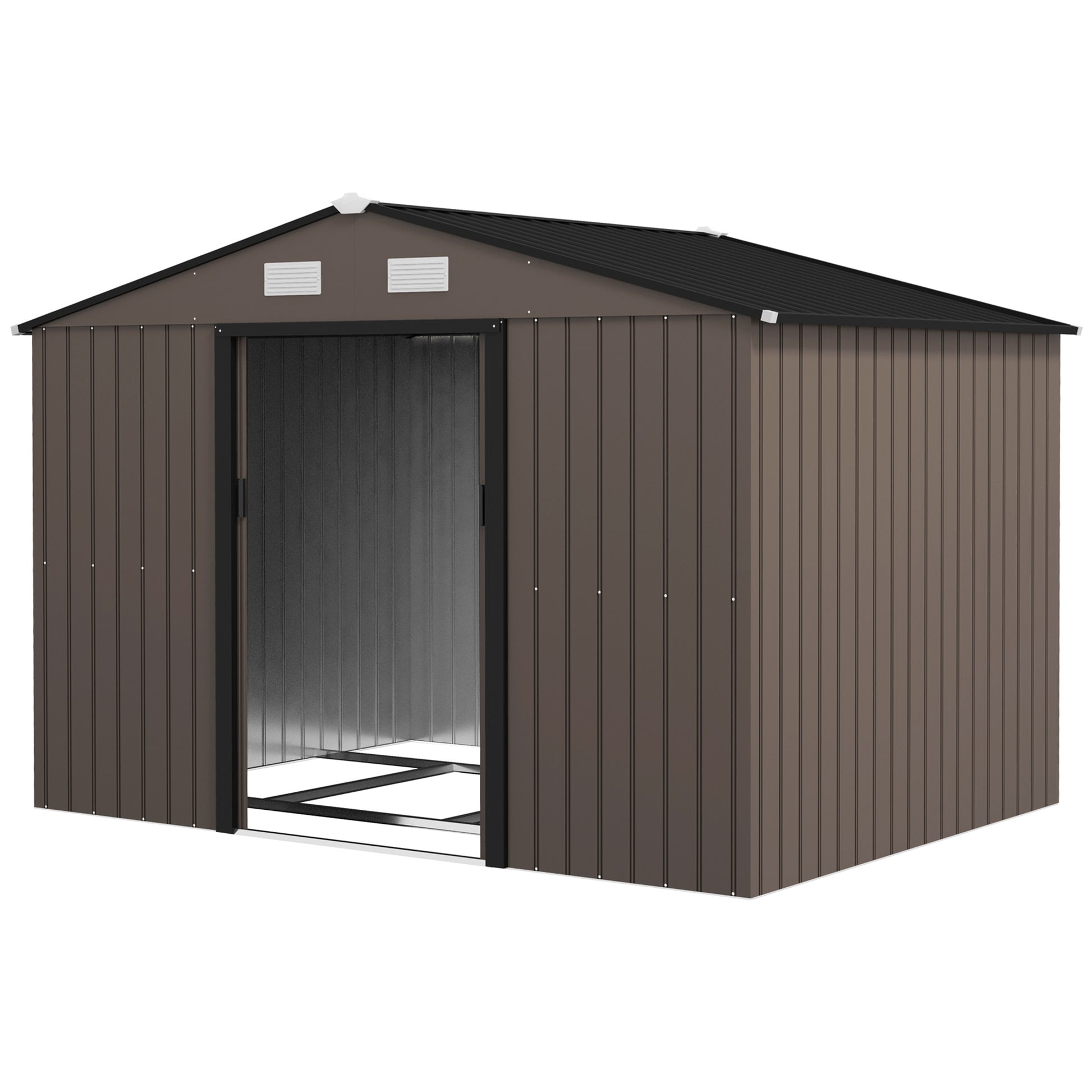 Metal Garden Storage Shed with Foundation Kit - Brown 9'x6'-Patio & Garden > Lawn & Garden > Sheds-DECOROLALA