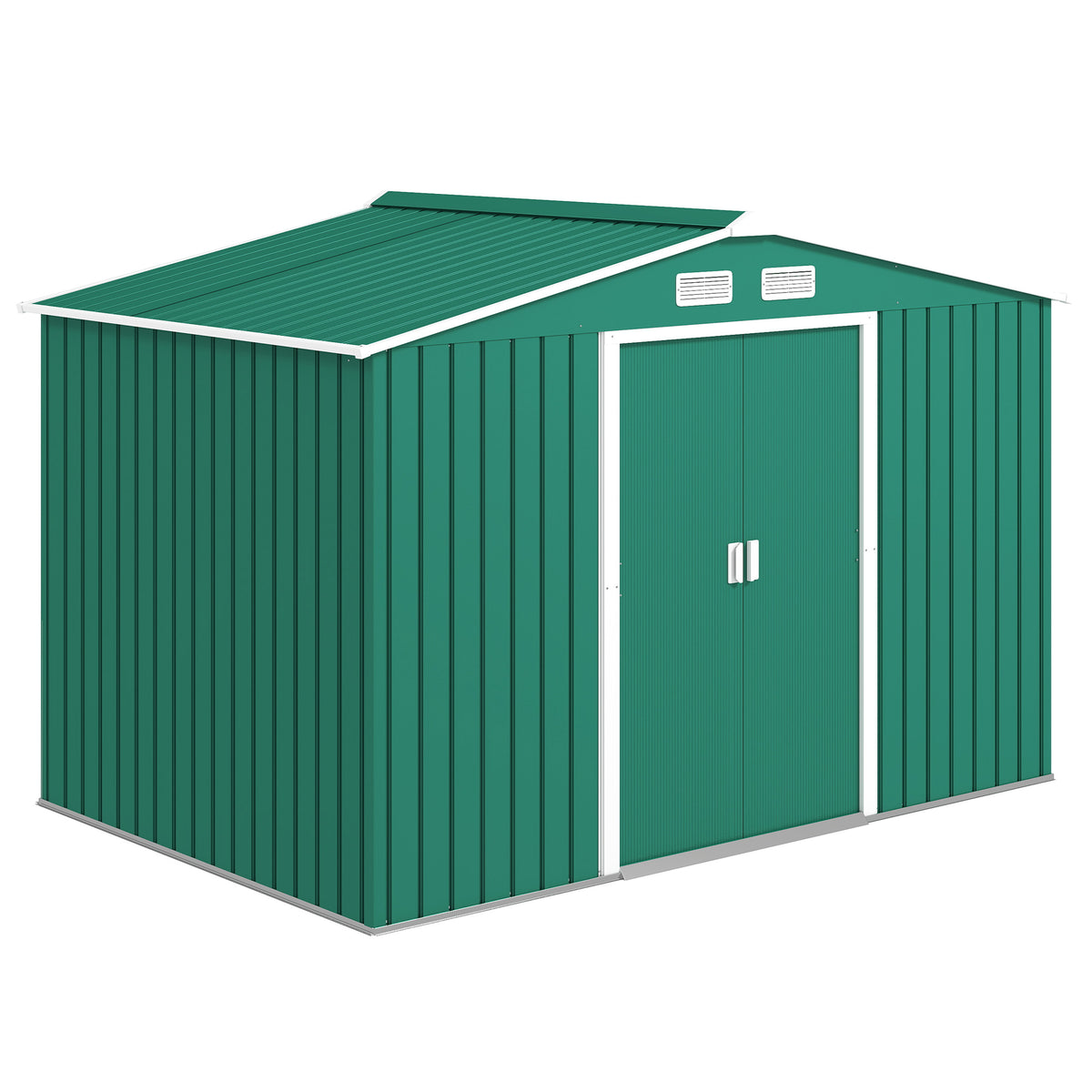 Metal Garden Storage Shed with Foundation Kit - Green 9' x 6'-Patio & Garden > Lawn & Garden > Sheds-DECOROLALA