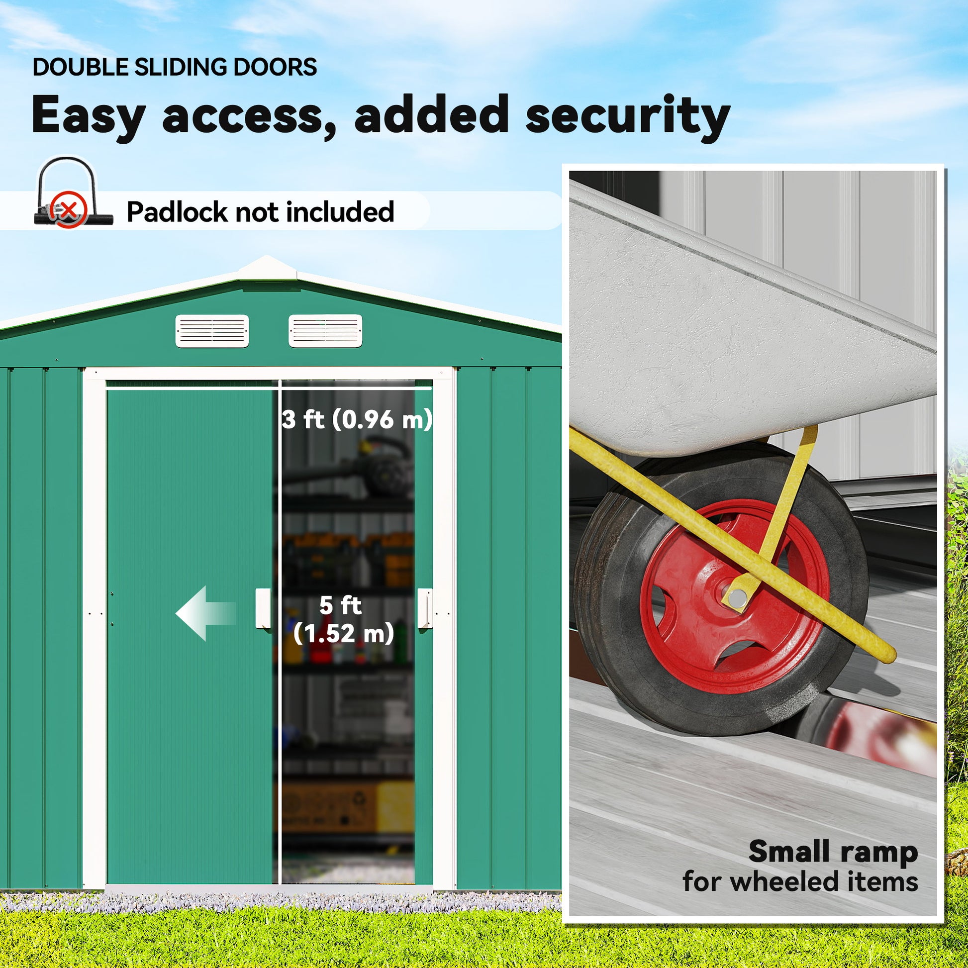 Metal Garden Storage Shed with Foundation Kit - Green 9' x 6'-Patio & Garden > Lawn & Garden > Sheds-DECOROLALA