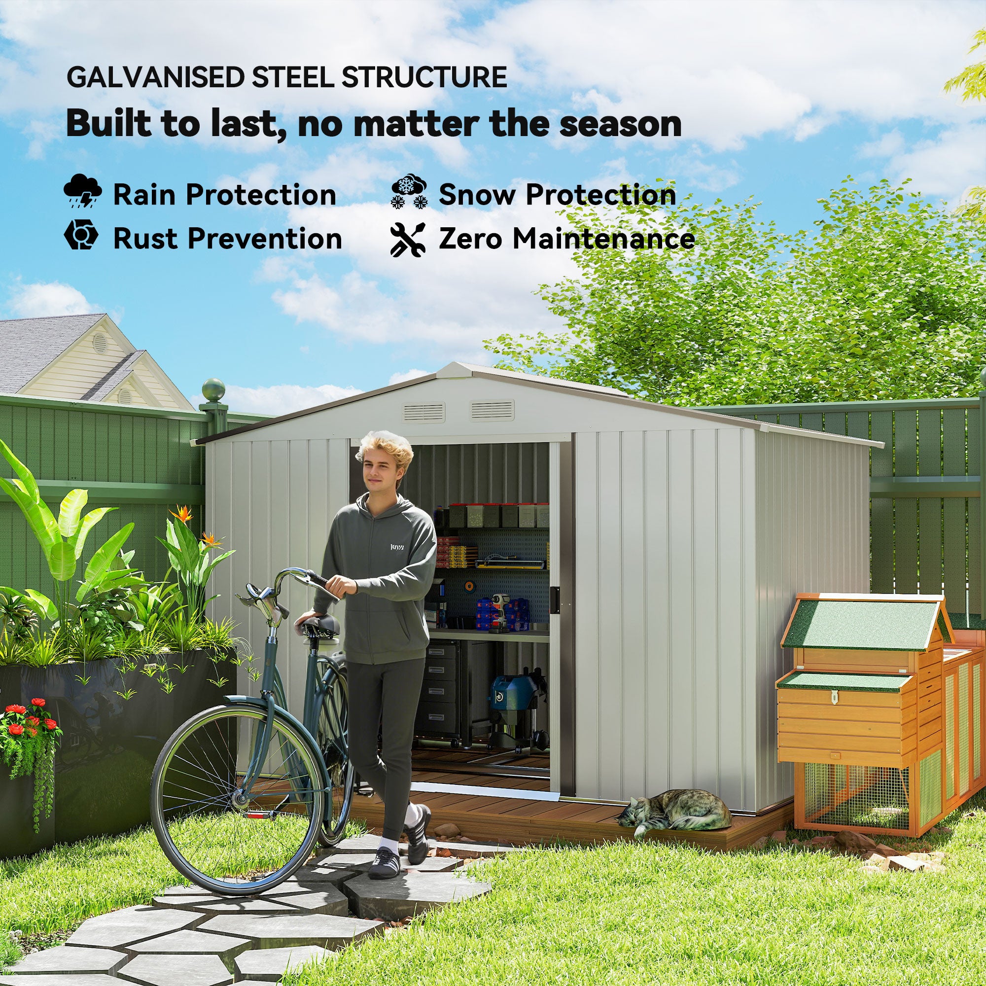 Metal Garden Storage Shed with Foundation Kit - Silver-Patio & Garden > Lawn & Garden > Sheds-DECOROLALA