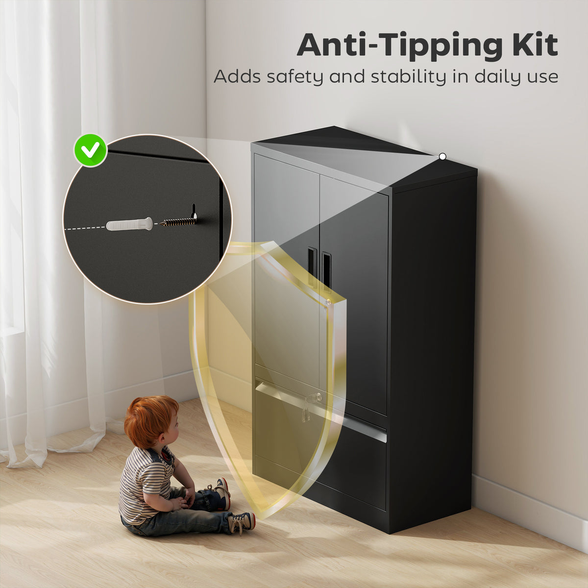 Metal Lateral Filing Cabinet - Black Steel Storage Cabinet-DECOROLALA