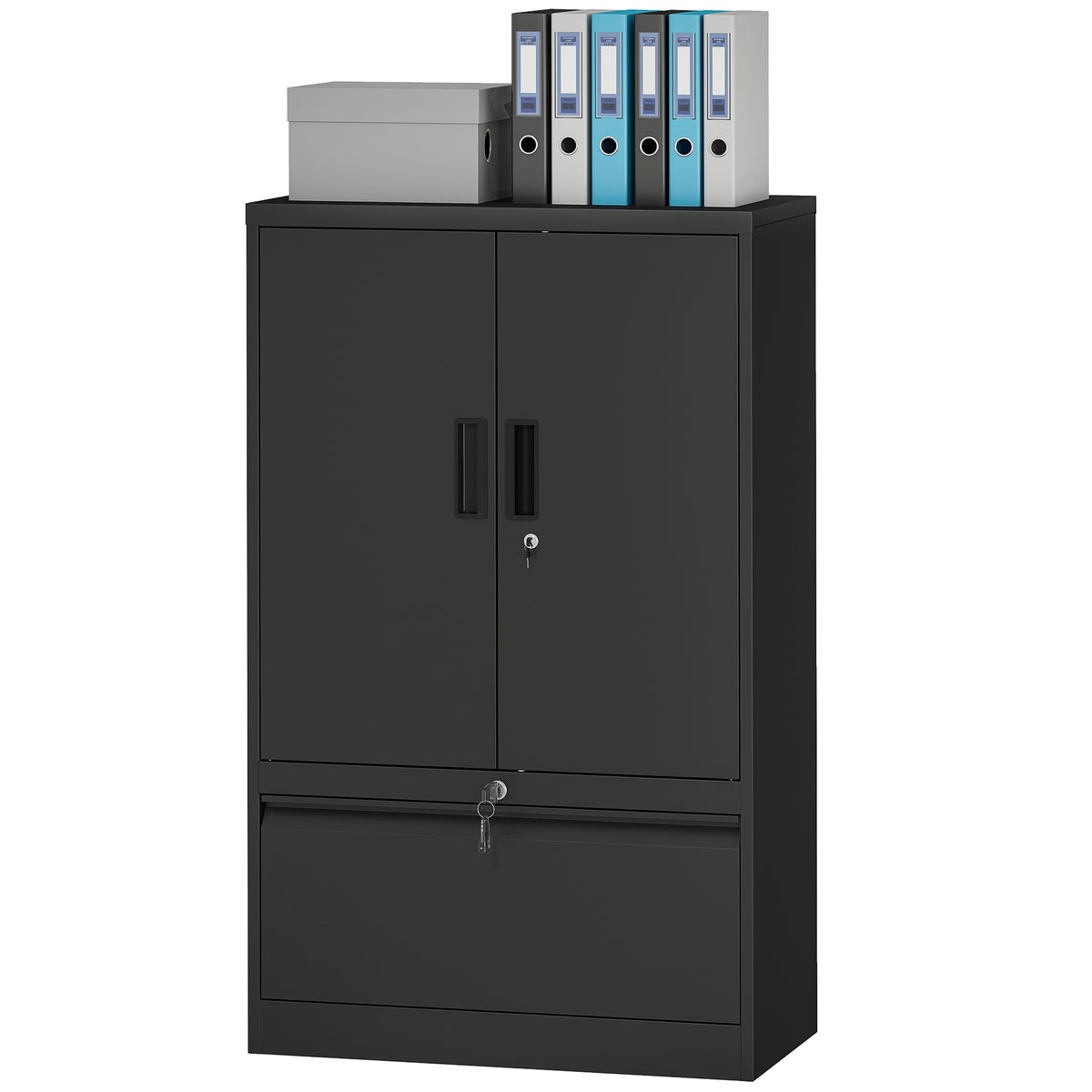 Metal Lateral Filing Cabinet - Black Steel Storage Cabinet-DECOROLALA