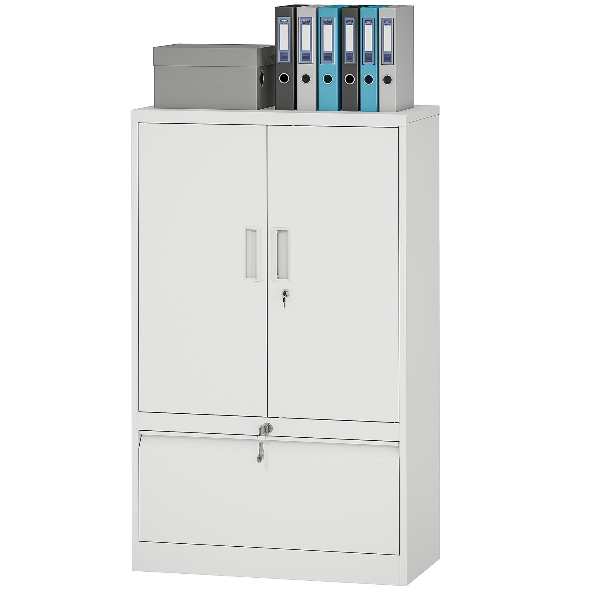 Metal Lateral Filing Cabinet - White Lockable Storage Cabinet-DECOROLALA
