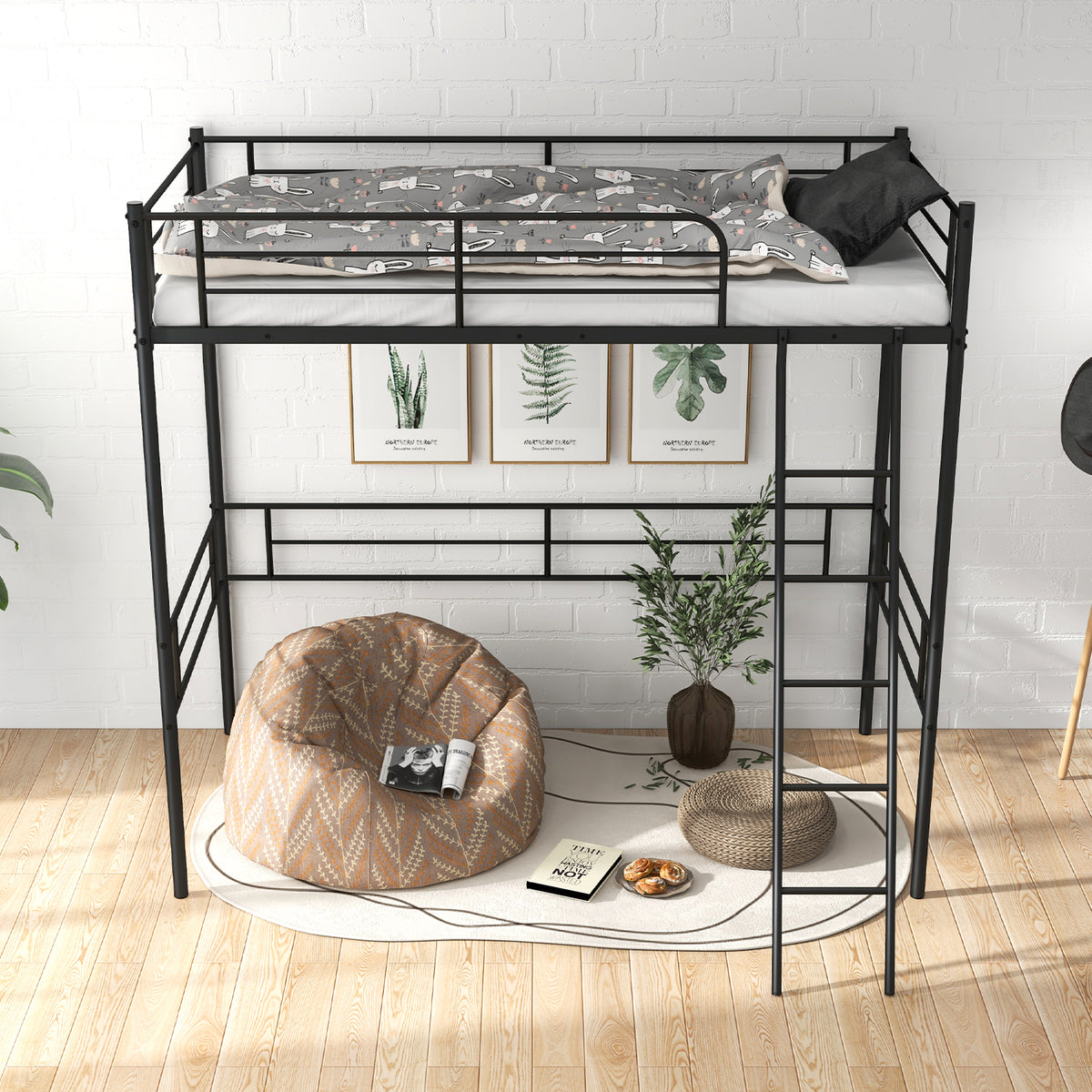 Metal Loft Twin Bed Frame Single High Loft Bed-Black-Bunk Bed Frame-DECOROLALA