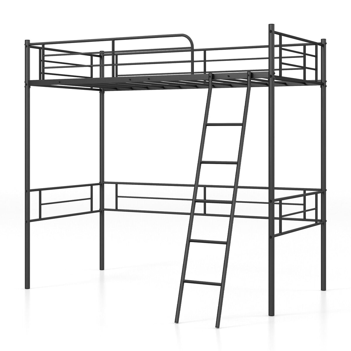 Metal Loft Twin Bed Frame Single High Loft Bed-Black-Bunk Bed Frame-DECOROLALA