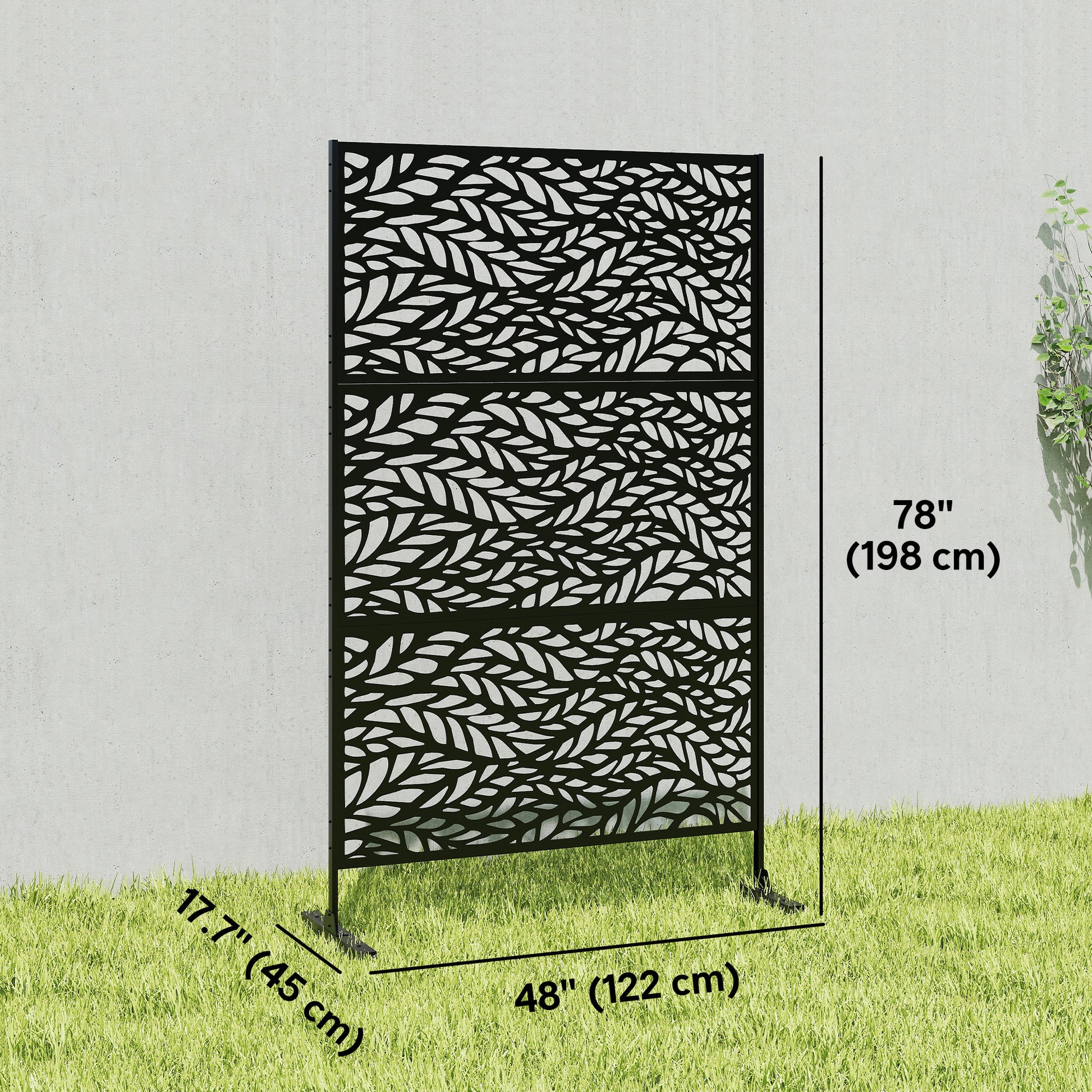 Metal Outdoor Privacy Screen - 78" x 48" Black Steel Trellis-DECOROLALA