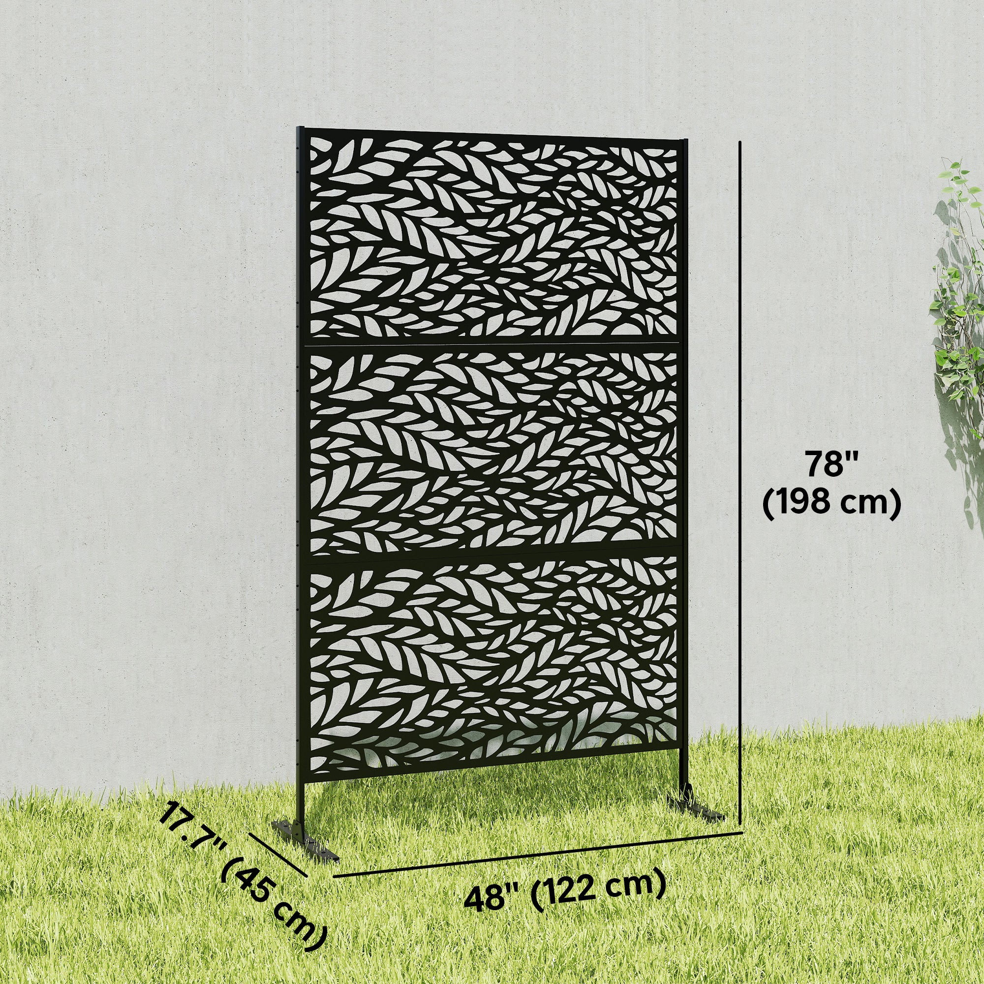 Metal Outdoor Privacy Screen - 78" x 48" Black Steel Trellis-DECOROLALA