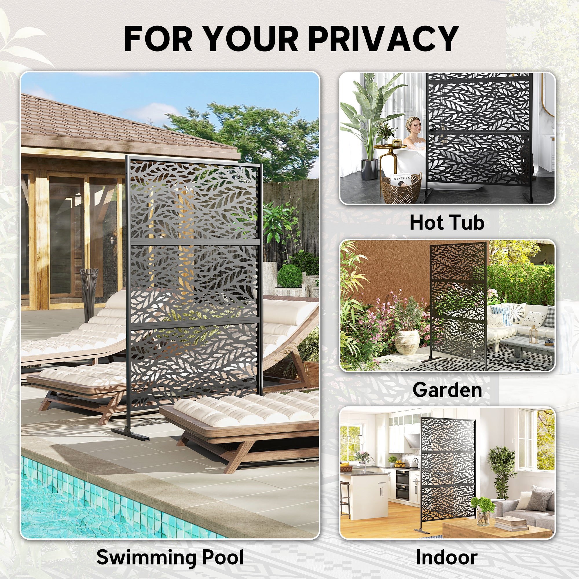 Metal Outdoor Privacy Screen - 78" x 48" Black Steel Trellis-DECOROLALA