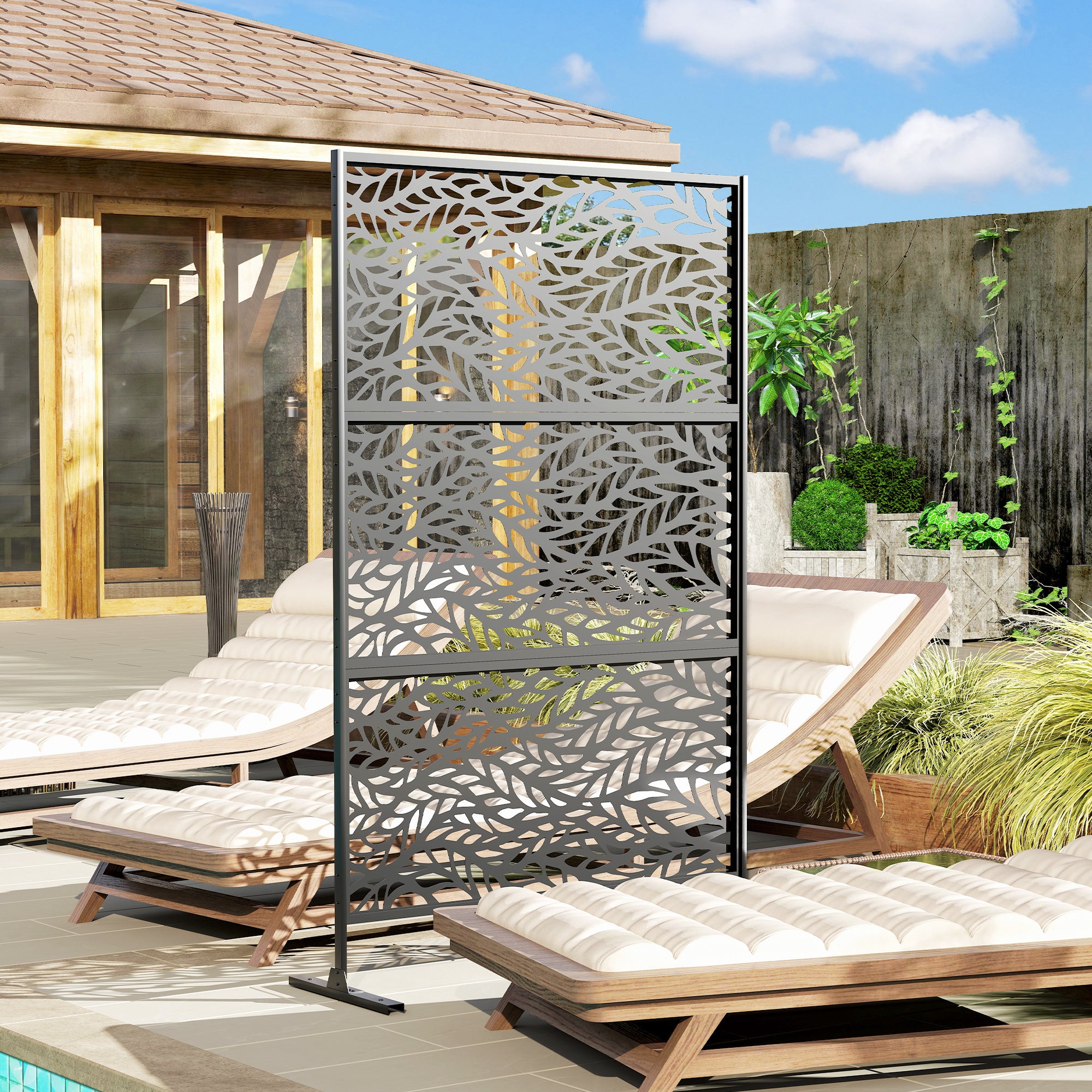 Metal Outdoor Privacy Screen - 78" x 48" Black Steel Trellis-DECOROLALA