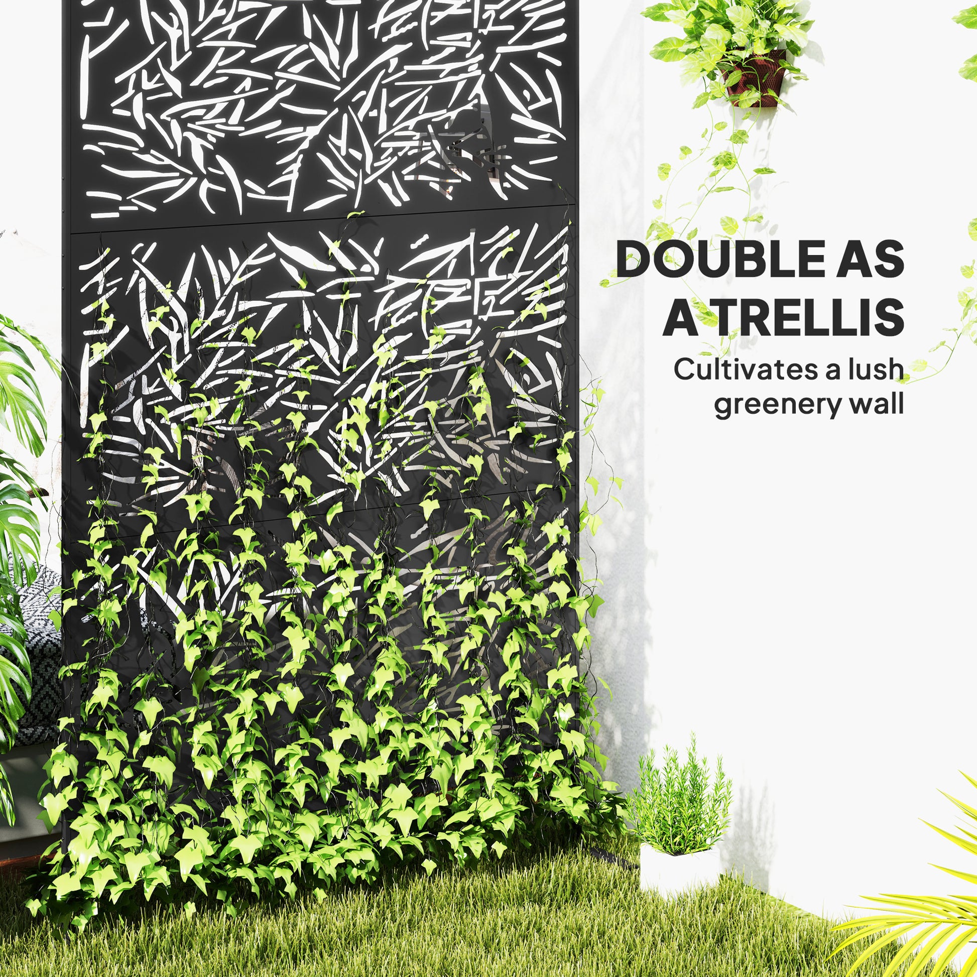 Metal Outdoor Privacy Screen - 78" x 48" Black Trellis Panel-DECOROLALA