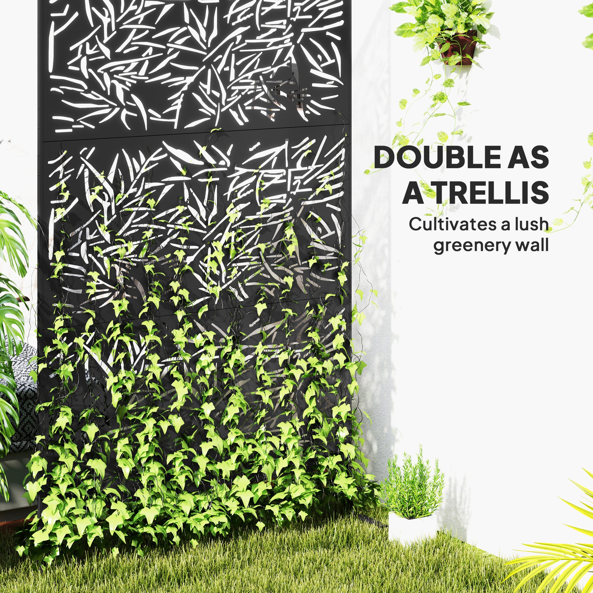 Metal Outdoor Privacy Screen - 78" x 48" Black Trellis Panel-DECOROLALA