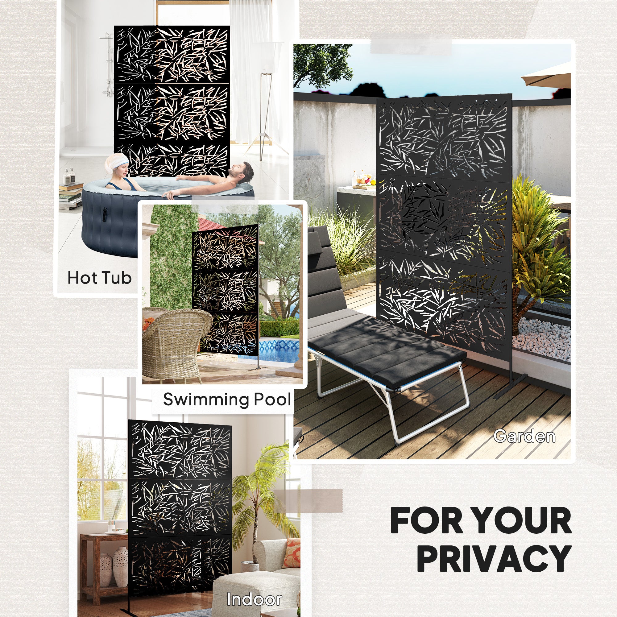 Metal Outdoor Privacy Screen - 78" x 48" Black Trellis Panel-DECOROLALA