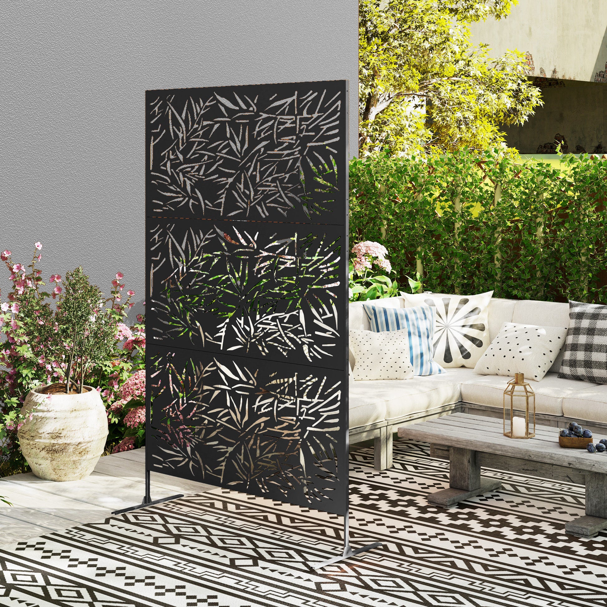 Metal Outdoor Privacy Screen - 78" x 48" Black Trellis Panel-DECOROLALA